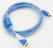 Кабель HDMI (m)/HDMI (m) 1.8м. феррит.кольца Позолоченные контакты синий/белый
